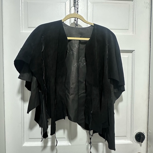Rare 90s/2000s Customized Oversized Leather Poncho Jacket with Fringe - Picture 2 of 4